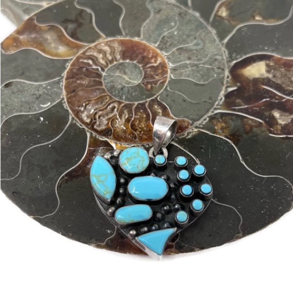 Vintage Turquoise Sterling Silver 950 Heart Pendant
